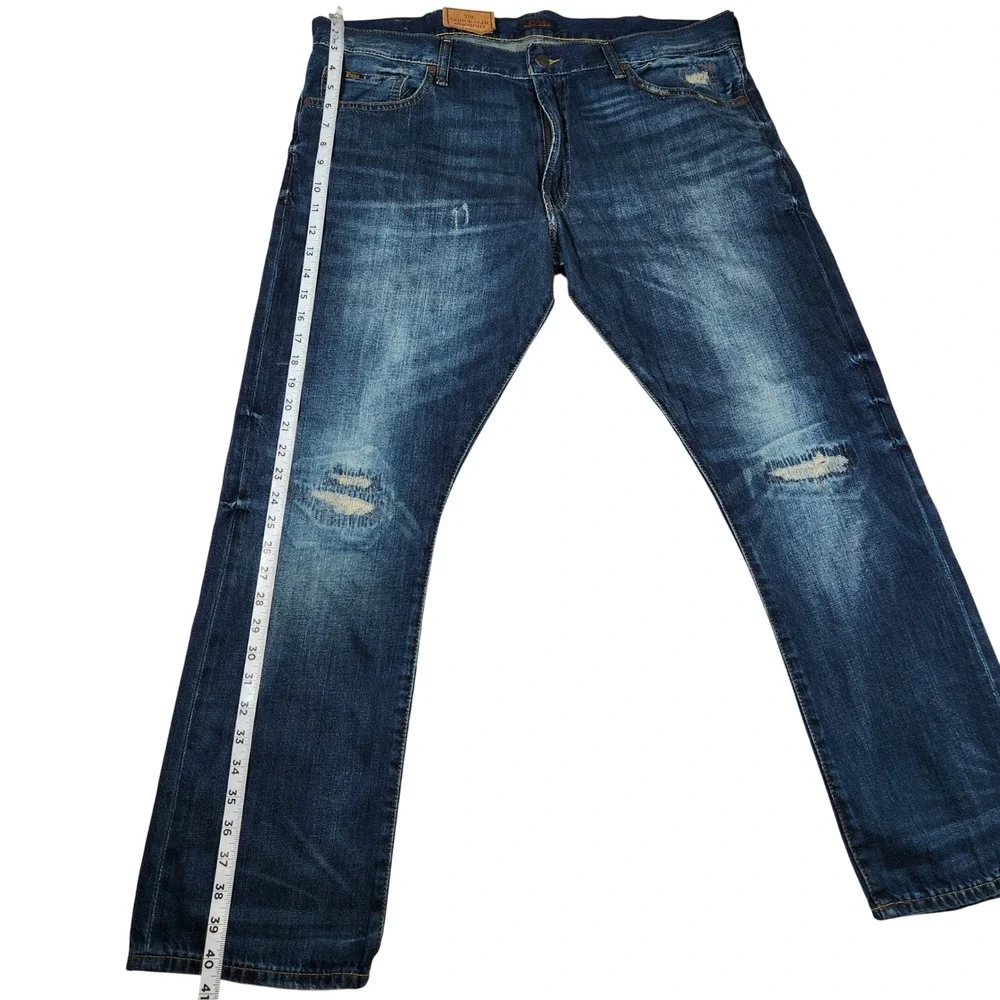Polo Ralph Lauren Varick Slim Straight Jeans Dark Wash Distressed Mens 34x30 New
